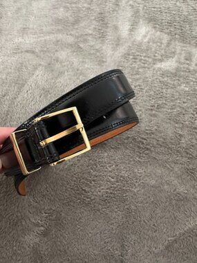 L'aiglon Thin Black Leather Belt size 36/90 Gold Buckle
